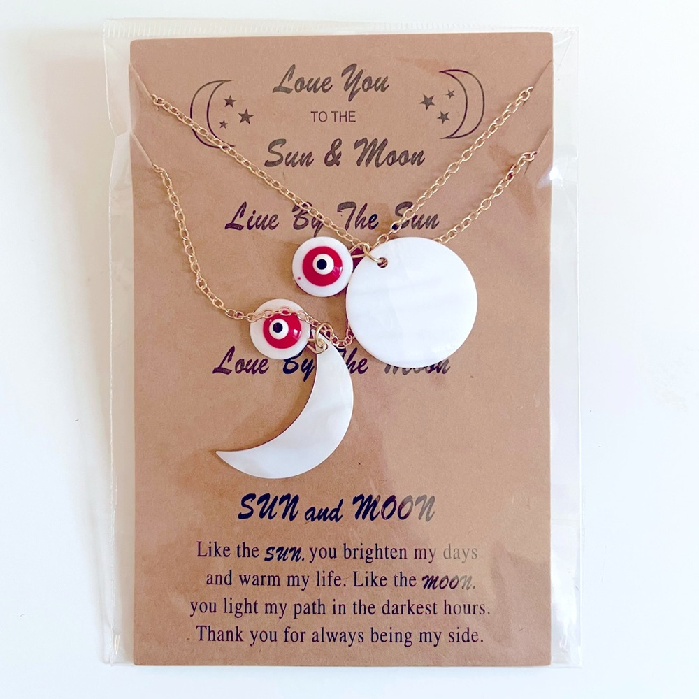 Sun & Moon Necklace Gift Set • Matching Gold Necklaces • Evil Eye Protection •